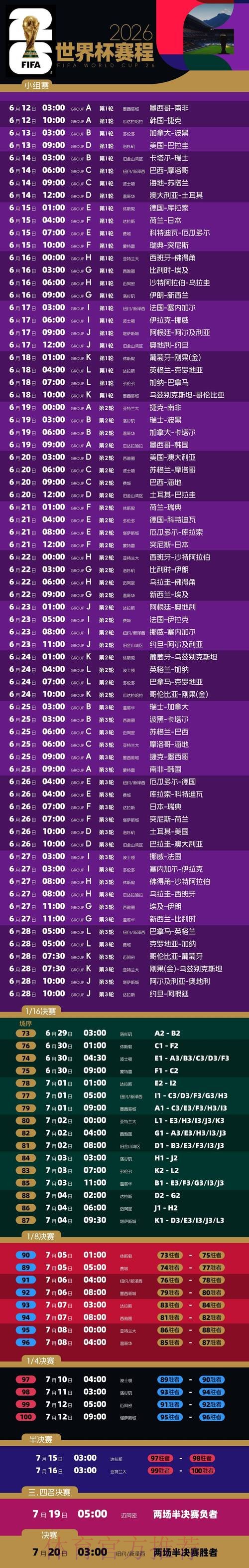 2026世界杯比赛时间今日完整安排官网入口 2026世界杯比赛时间今日完整安排官网入口