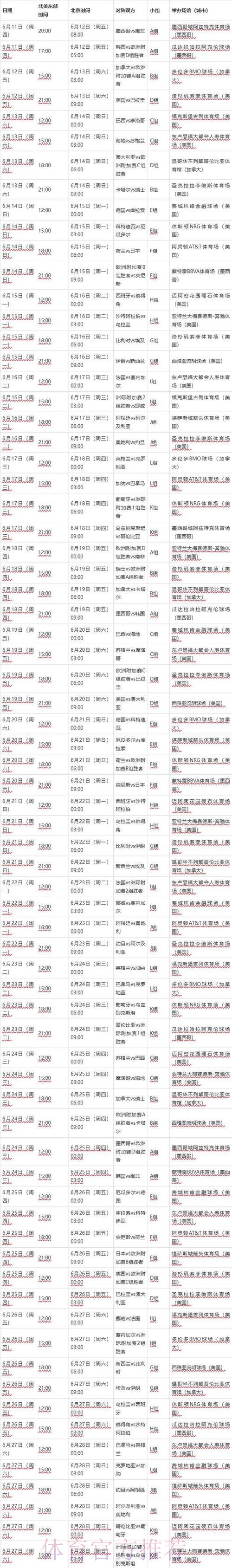 2026世界杯比赛时间最新比赛时间表实时查看